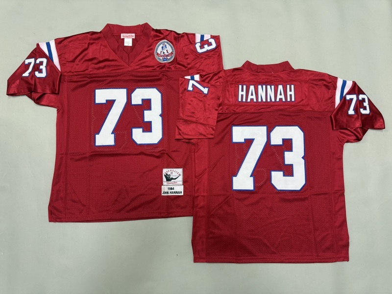 Men 2025 New England Patriots #73 Hannah red Throwback Limited NFL Jersey style 001